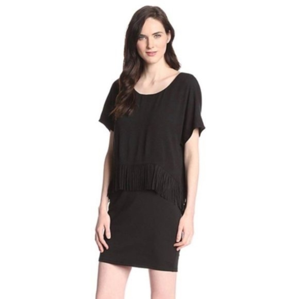 Ella Moss Black Fringe T-Shirt Shift Dress